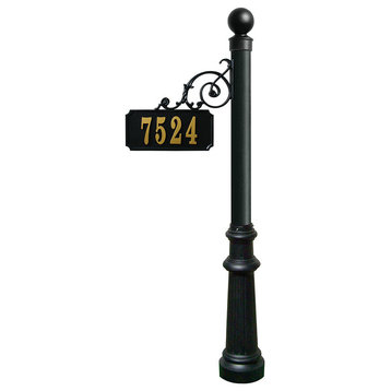Scroll Mount Address Post With Decorative Fluted Base and Ball Finial