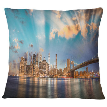 Dramatic Sky Over Manhattan City Cityscape Throw Pillow, 16"x16"