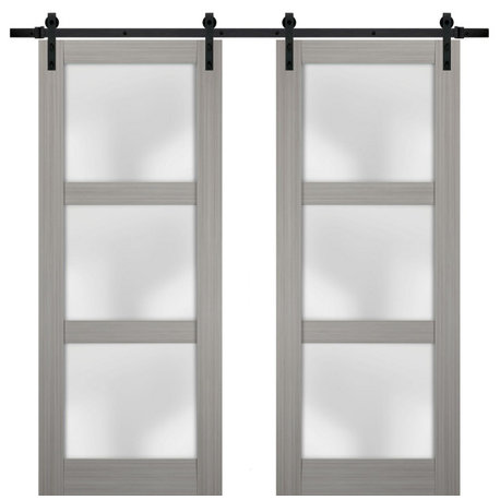 Double Barn Door 72 x 84 Frosted Glass, Lucia 2552 Grey Ash, 13FT