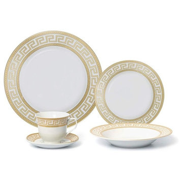 Royalty Porcelain 20-pc Old-Fashioned White Gold-plated Dinnerware Set For 4