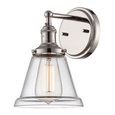 Nuvo 1-Light Vintage Wall Sconce Clear Glass Light Fixture, Polished Nickel