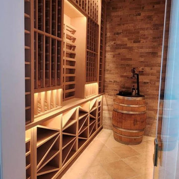 Rustic white oak custom wine cellar, Orillia, Ontario