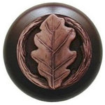 Notting Hill Decorative Hardware - Oak Leaf Wood Knob in Antique Copper/Dark Walnut wood finish - Projection: 1-1/8"