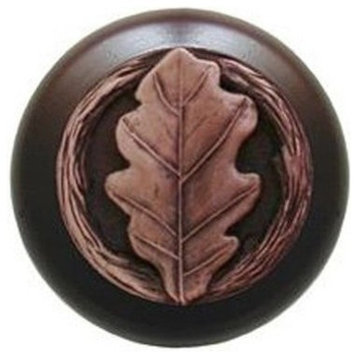 Oak Leaf Wood Knob in Antique Copper/Dark Walnut wood finish