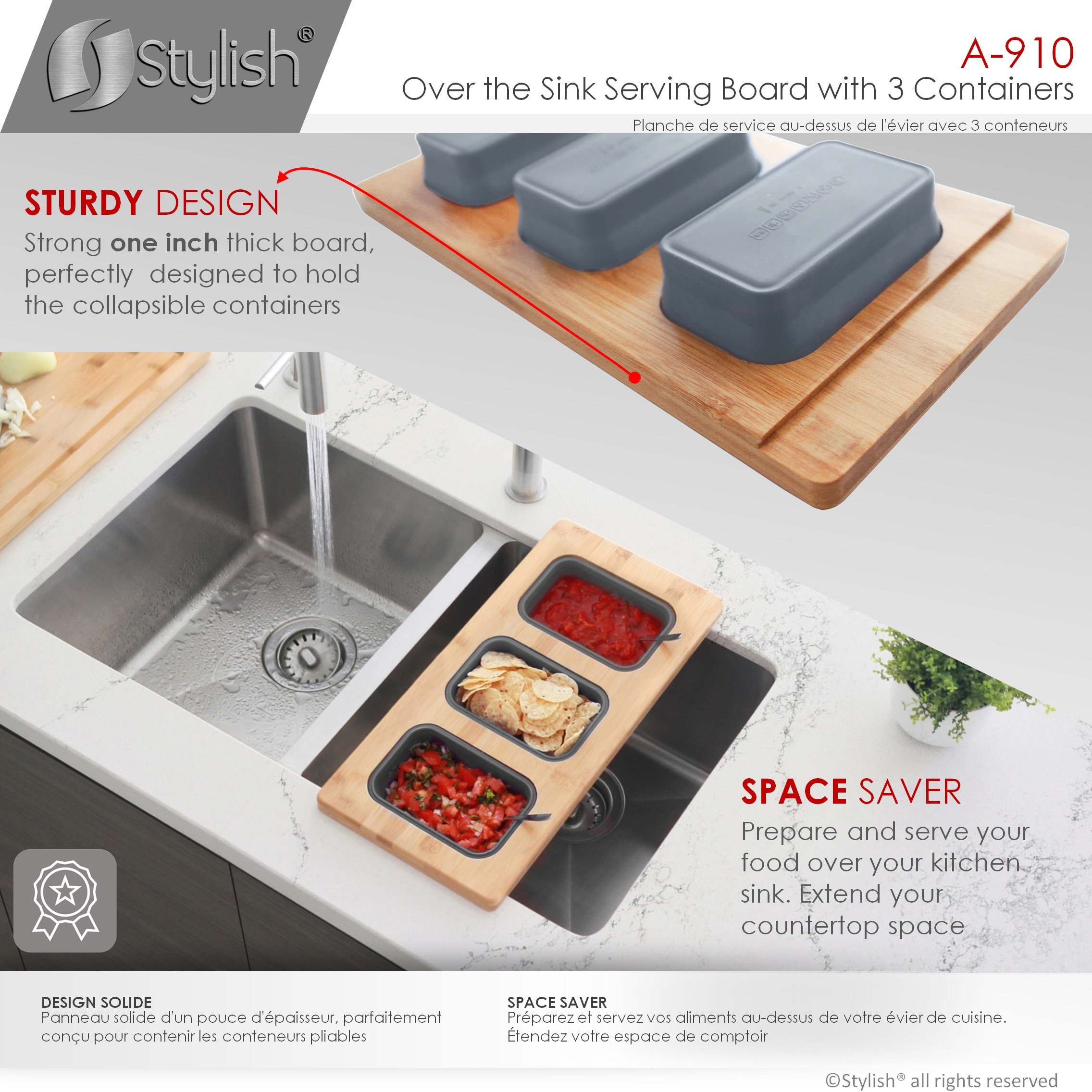 Over The Sink Serving Board With 3 Containers A-910