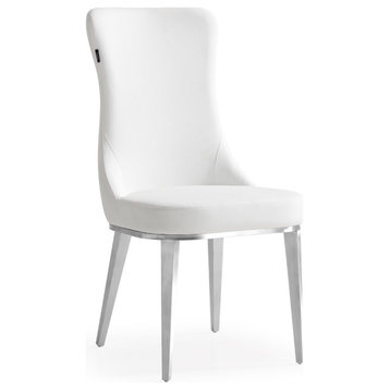 Modern Norma Dining Chair - White with Brushed Stainless Steel Base