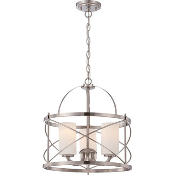 Nuvo Ginger 3-Light Pendant With Etched Opal Glass, Brushed Nickel, 60-5333