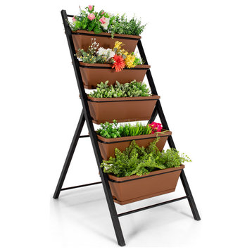 5-tier Vertical Garden Planter Box Elevated Raised Bed w/5 Container Brown