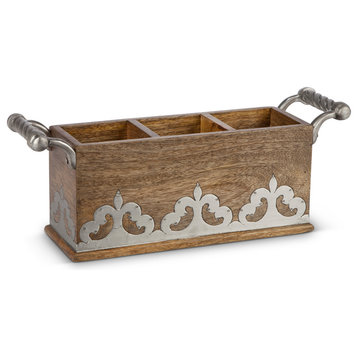 Heritage Collection Wood and Inlay Metal Flatware Caddy