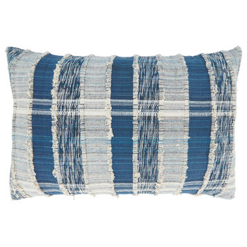 Cotton Pillow With Striped Woven Design, 16"x24", Down Filled