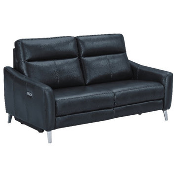 Coaster Derek Modern Faux Leather Upholstered Power Sofa in Blue