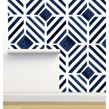 Geo Stripe Indigo Wallpaper, Sample 12"x8"