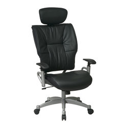 Buy Deluxe Black Executive Leather Office Chair with and Platinum Finish - Office Chairs