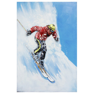 "Skiing" Mixed Media Iron Hand Painted Dimensional Wall Art, 32"x48"