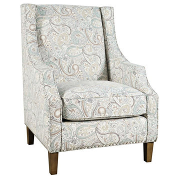 Paisley Fabric Transitional Upholstered Accent Chair with Nailhead Trim