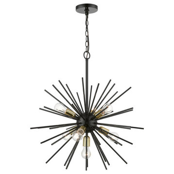 Tribeca 7 Light Shiny Black With Polished Brass Accents Pendant Chandelier