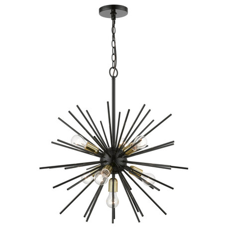 Tribeca 7 Light Shiny Black With Polished Brass Accents Pendant Chandelier