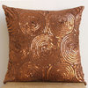 Copper Orange Euro Pillow On Bed Art Silk 24x24 Illusion Sequins, Copper Swirls