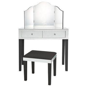 Venecia 3-Piece Vanity Set With Trifold Mirror, Black