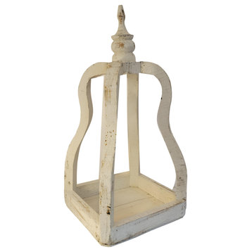 Vintage Style Wood Pedestal Dome Bell Shape Farmhouse Cream White Distressed
