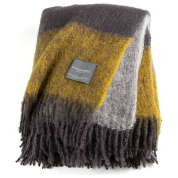 Mustard and Charcoal Stripe Mohair Throw