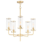 Maxim - Crosby Five Light Chandelier - Simple yet stylish this minimal chandelier comes in your choice of Satin Brass or Matte Black bringing contemporary appeal. Clear Ribbed glass shades are fitted with rings in a coordinating color to complete the look.
