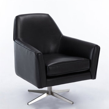 Phoenix Black Faux Leather Mid-Century Style Swivel Arm Chair