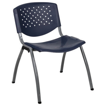 Flash Furniture Plastic Textured Stacking Chair in Navy and Gray