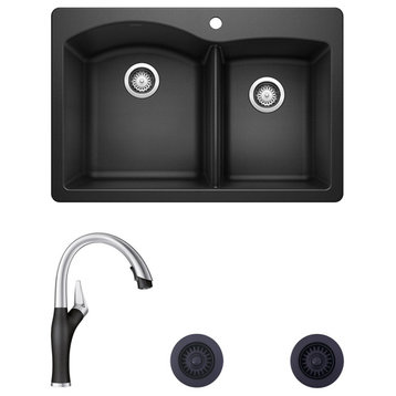 Blanco Diamond Sink Kit with Pull-Down Faucet and Strainer in Anthracite