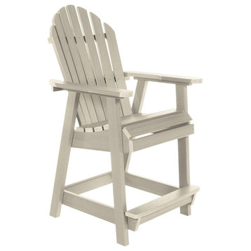 Patio Counter Height Adirondack Chair With Arms and Slatted Seat, Whitewash