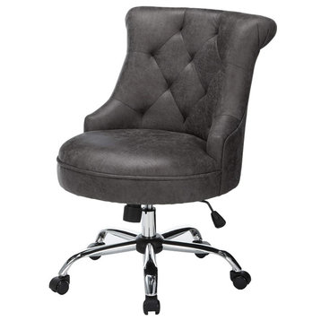 Swivel Office Chair, Chrome Base With Padded Seat & Diamond Tufted Back, Slate