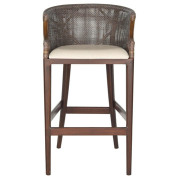Lilly Bar Stool, Brown White Cushion, Set of 2