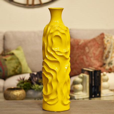 Ceramic Round Cylindrical Vase, Yellow, Large