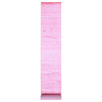 Pink Grass Design Gabbeh Hand Loomed Wool and Silk XL Runner Rug, 2'6"x17'10"