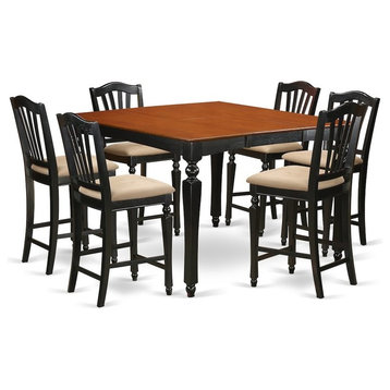 7-Piece Counter Height Table Set, Square Pub Table and 6 Chairs