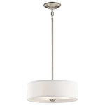 Kichler - Shailene 3-Light Ceiling Light in Brushed Nickel - The Shailene™ 14" 3 light round semi flush features a classic look with its clean lines in Brushed Nickel finish and satin etched white diffuser and micro fiber shade. The Shailene semi flush works in several aesthetic environments, including traditional and transitional.Complete the look by adding coordinating pieces such as the Shailene Wall Sconce Brushed Nickel (45572NI), Shailene Semi Flush Brushed Nickel (43692NI, 43691NI, 43693NI), Shailene Mini Chandelier Brushed Nickel (43670NI) and Shailene Chandelier Brushed Nickel (43671NI)Cleaning instructions: Turn off electric current before cleaning. Clean metal components with a soft cloth moistened with a mild liquid soap solution. Wipe clean and buff with a very soft dry cloth. Under no circumstances should any metal polish be used, as its abrasive nature could damage the protective finish placed on the metal parts. Never wash glass shades in an automatic dishwasher. Instead, line a sink with a towel and fill with warm water and mild liquid soap. Wash glass with a soft cloth, rinse and wipe dry.CSA UL Listed Dry. A dry location is an indoor area that is not normally subject to dampness.  This light requires 3 , 100W Watt Bulbs (Not Included) UL Certified.