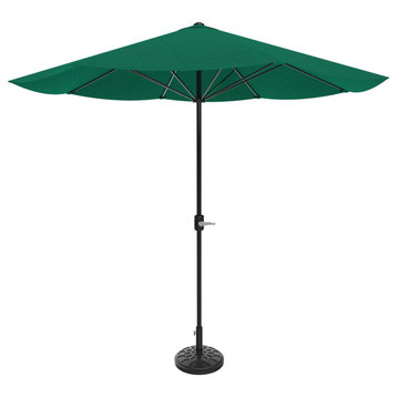 Patio Umbrella, Stand 9 Ft Easy Crank Sun Shade, 19lb Base, Green