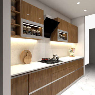 Wooden Parallel Modular Kitchen