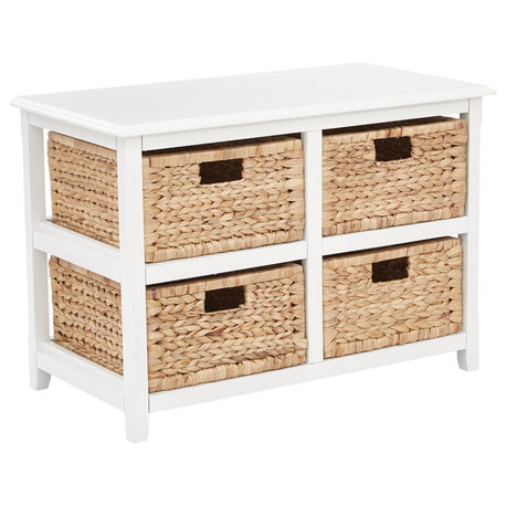 Seabrook Two-Tier Storage Unit With White Finish and Natural Baskets