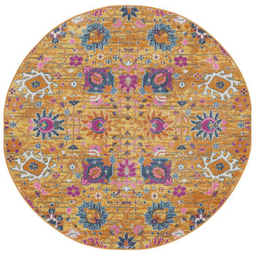 5' Gold Round Floral Power Loom Area Rug