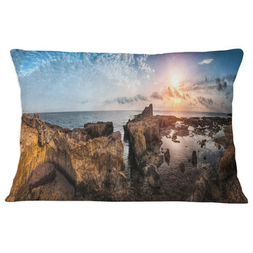Beach with Ancient Ruins Panorama Landscape Printed Throw Pillow, 12"x20"