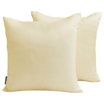 Cream Art Silk 14"x24" Lumbar Pillow Cover Set of 2 Plain & Solid - Cream Luxury