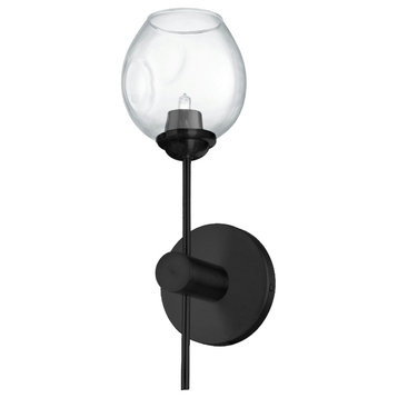1 Light Halogen Matte Black Vanity Light With Clear Glass
