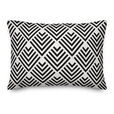 Black Geometric Arrow Outdoor Throw Pillow, 14"x20"