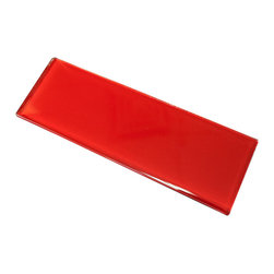12x24 Glossy Hot Red Subway Glass Mosaic Tiles - Home Accessories & Decor