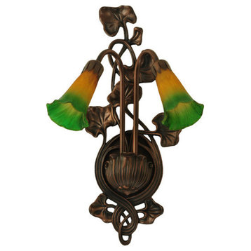 11W Amber/Green Pond Lily 2 LT Wall Sconce