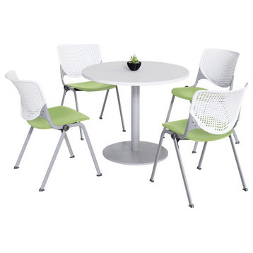 KFI 36" Round Pedestal Table - White Top - Kool Chairs White/Green