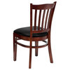 HERCULES Vertical Slat Back Mahogany Wood Restaurant Chair - Black Vinyl Seat