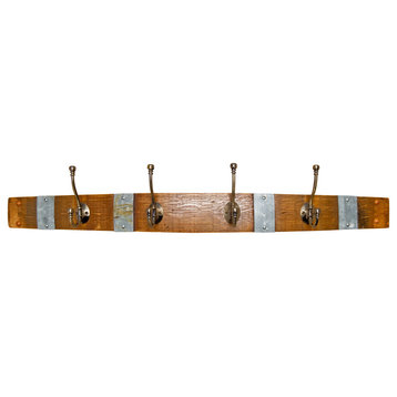 Large Banded Wine Barrel Coat Rack with Classic Brass Hooks