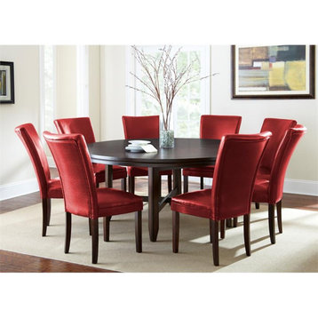 Bowery Hill Transitional Dark Oak 9-Piece Dining Set with Red Leather Chairs
